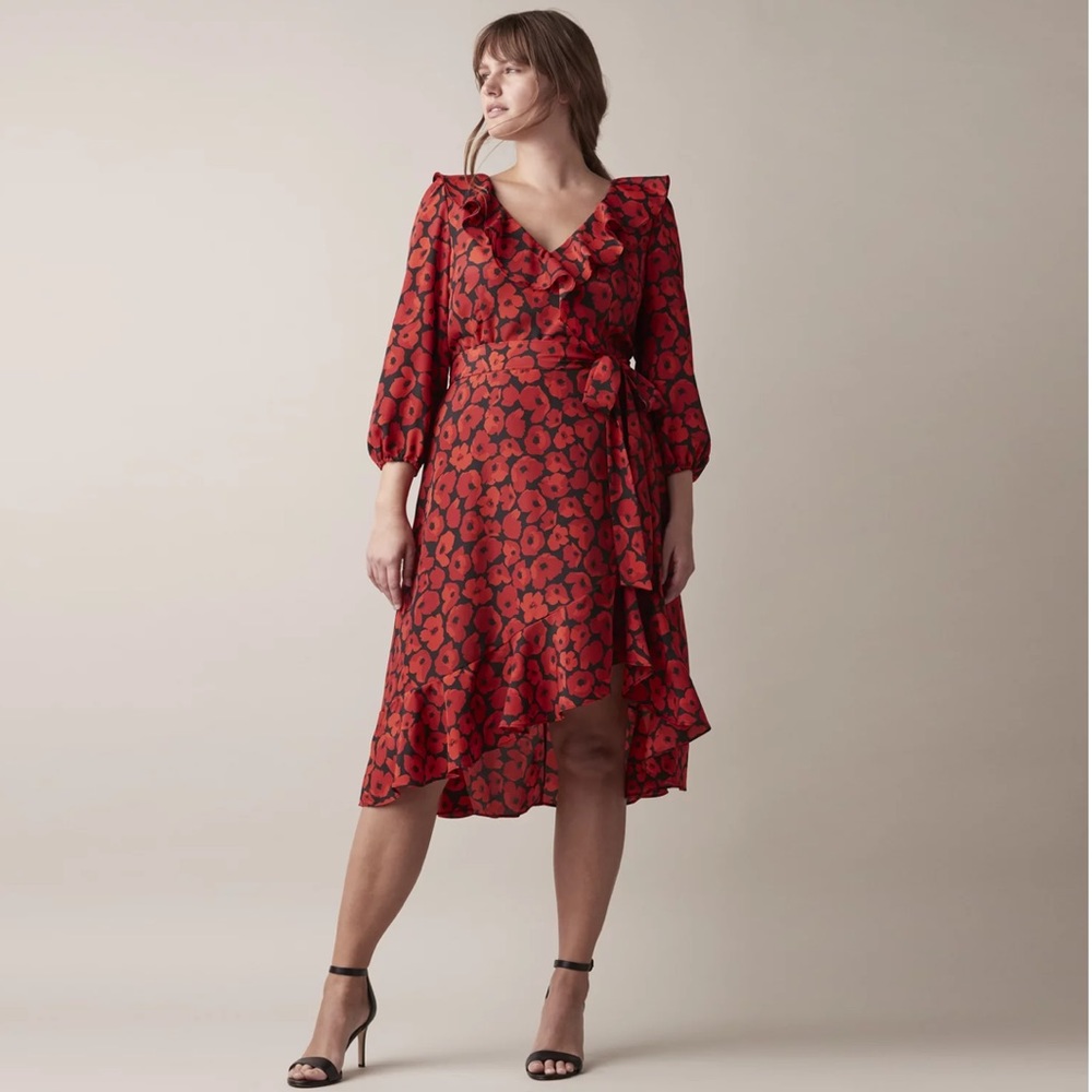 Jason Wu Red Floral Ruffle Wrap Dress